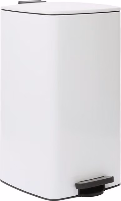 Harbour Housewares 30L Square Stainless Steel Kitchen Pedal Bin with Removable Inner Bucket, White