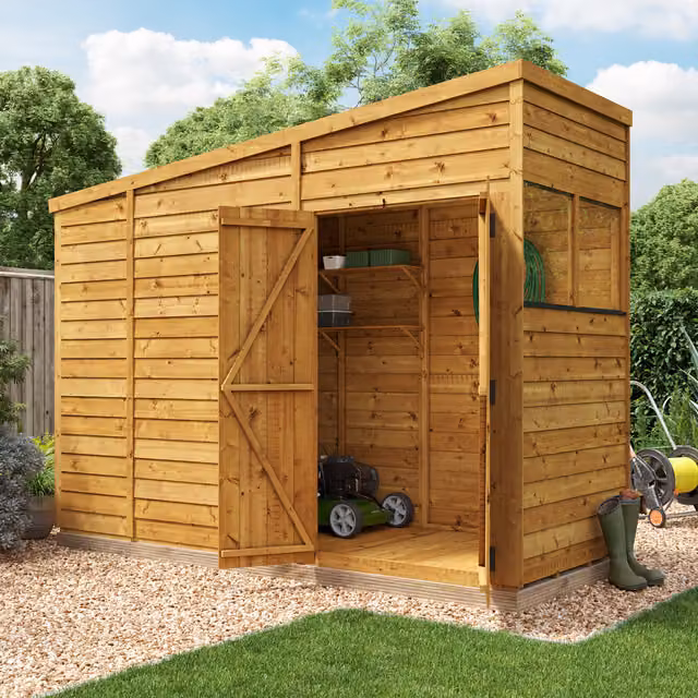 BillyOh Switch Overlap Pent Wooden Garden Shed with Window in Brown