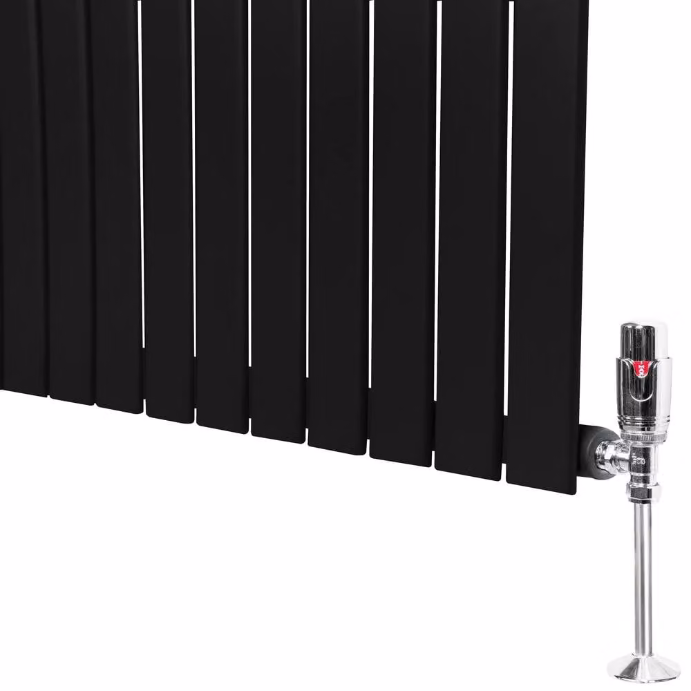 Monstershop Flat Single Column Steel Radiator and Valves with Thermostat Head, Black, H: 160 cm, W: 28 cm – 8