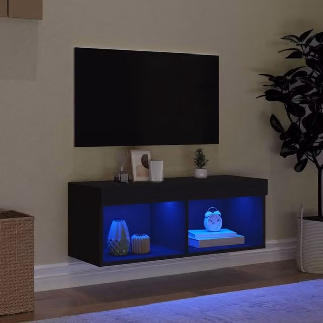 Berkfield Home Modern Black TV Cabinet with LED Lights, W/D/H: 80 x 30 x 30 cm – 1