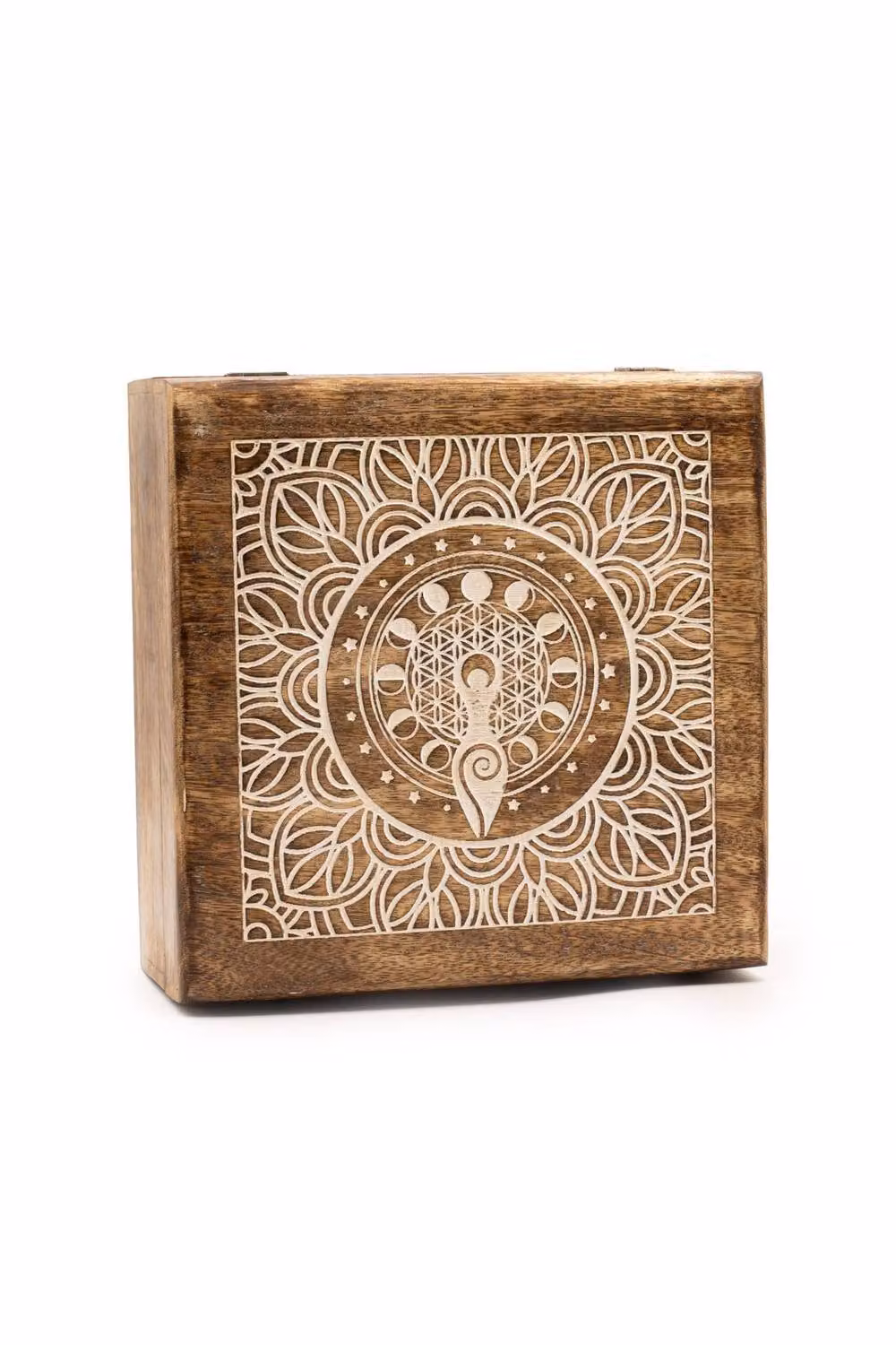 KDMD Extra Large Moon Goddess Solid Mango Wood Storage Box with Lid in Brown – 3