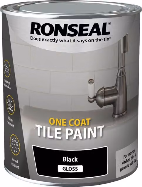 Ronseal One Coat Tile Paint Black Gloss 750ml – 1