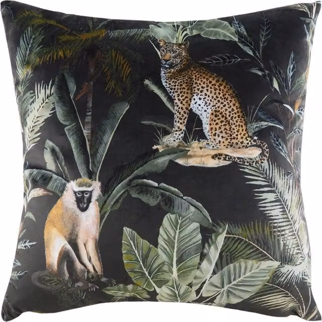 Make it a Home Kibale Jungle Animals Square Feather Cushion in Multicolour and Black