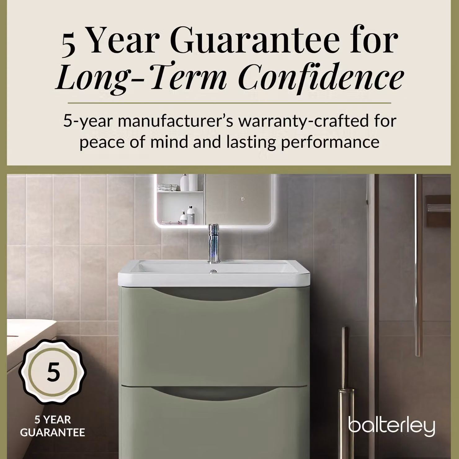 Balterley 2 Drawer Bathroom Vanity Unit and Basin, Green, Width: 75.5 cm – 3