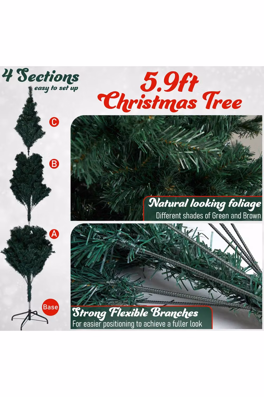 Deco Express Realistic Artificial Green Christmas Tree with Stand, H: 180 cm, W: 25.4 cm, D: 25.4 cm – 7