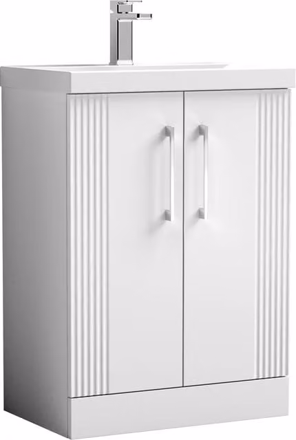 Balterley 2 Door Floor Standing Bathroom Vanity Unit with Thin-Edge Basin, Satin White, Width: 60 cm