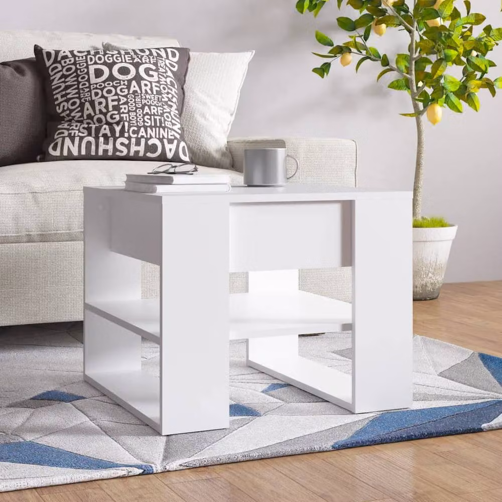 Berkfield Home White Modern Square Coffee Table in Composite Wood W/D/H: 55.5 x 55.5 x 45 cm – 2