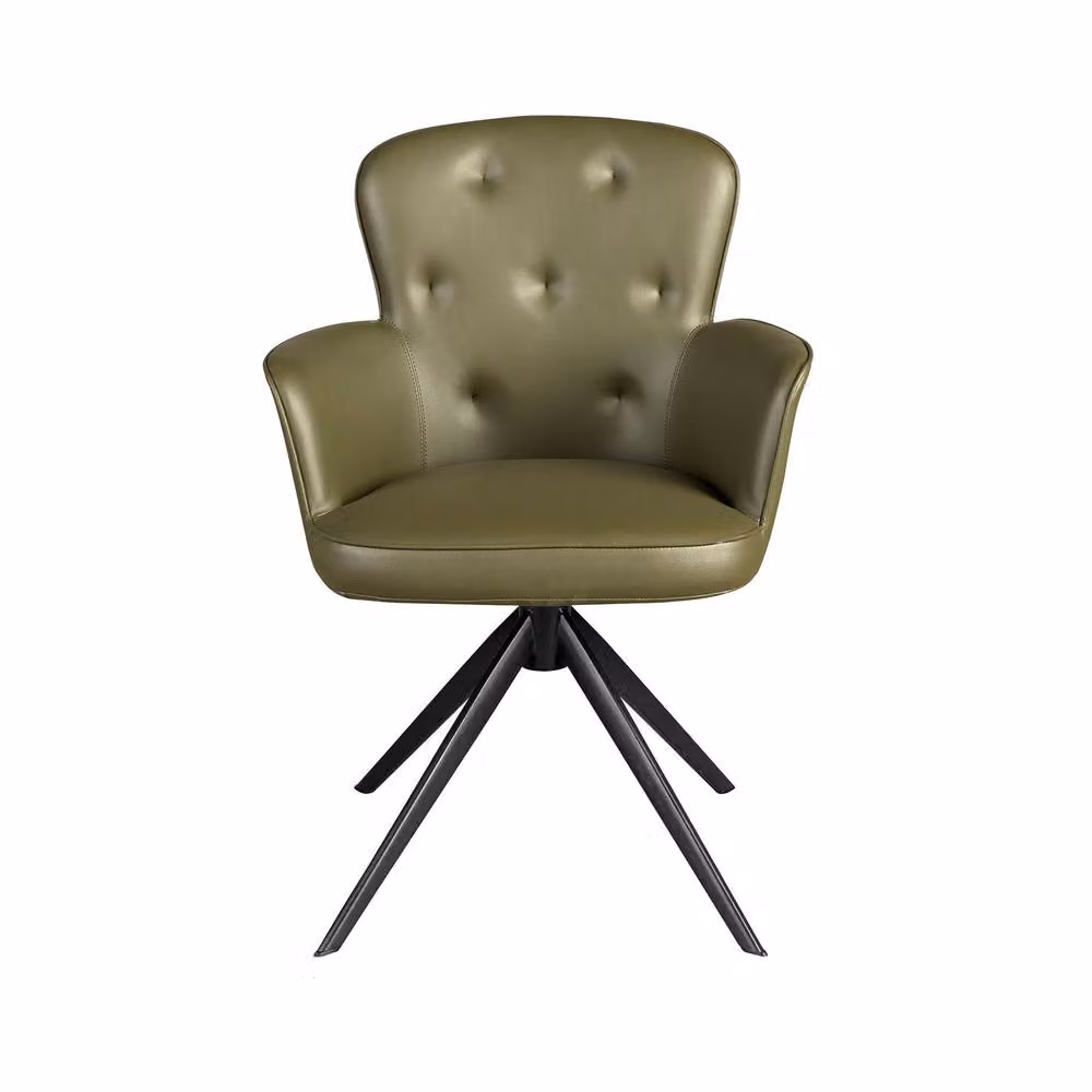 Angel Cerda Dark Green Leatherette Swivel Dining Chair with Armrests – 2