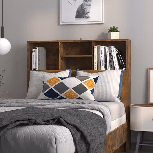 Berkfield Home Headboard Cabinet in Smoked Oak Brown, W: 100 cm, D: 19 cm, H: 103.5 cm