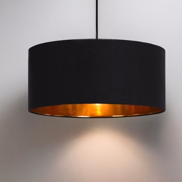 CGC MILANO Oversized Large Cylinder Velvet Fabric Lamp Shade in Black and Gold