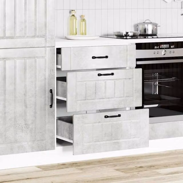 Berkfield Home Lucca Kitchen Base Cabinet in Concrete Grey Engineered Wood, H 81.5 x W 60.0 x D 46.0 cm