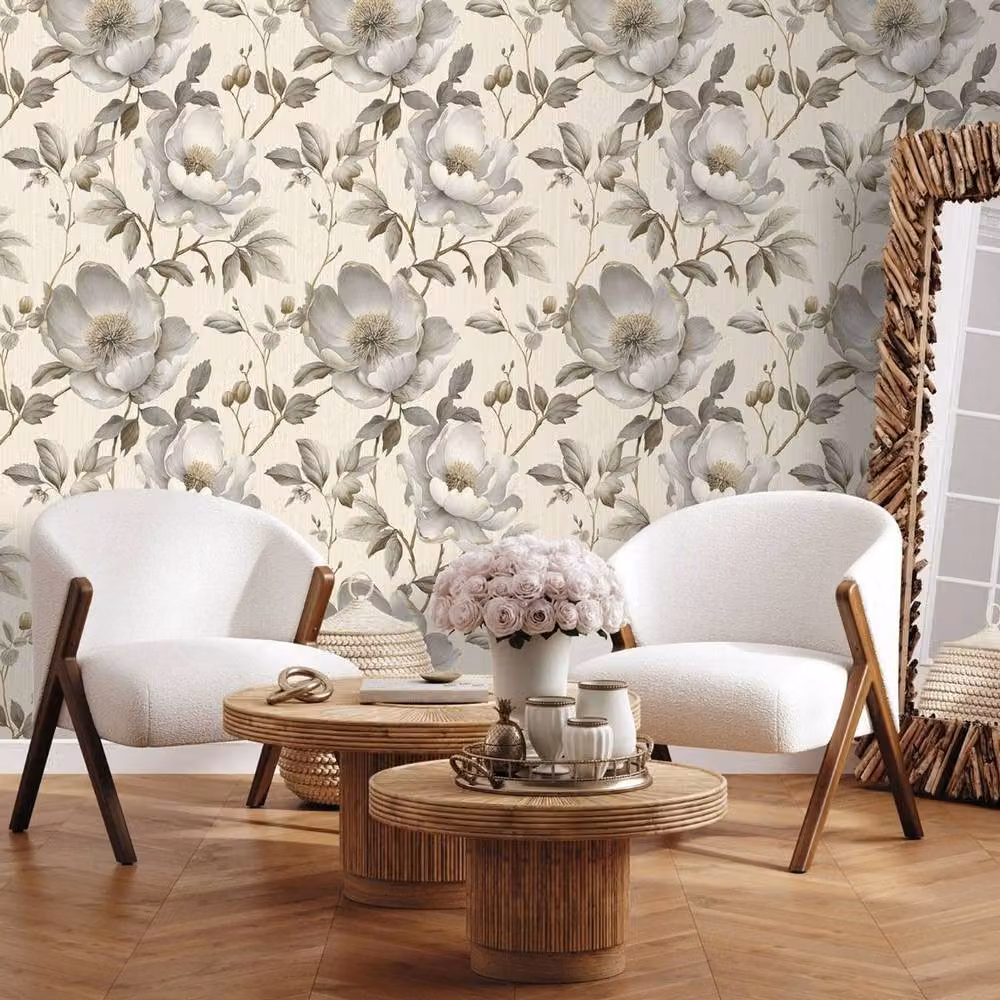 Muriva Alethia Floral Botanical Textured Wallpaper in Cream and Beige – 3