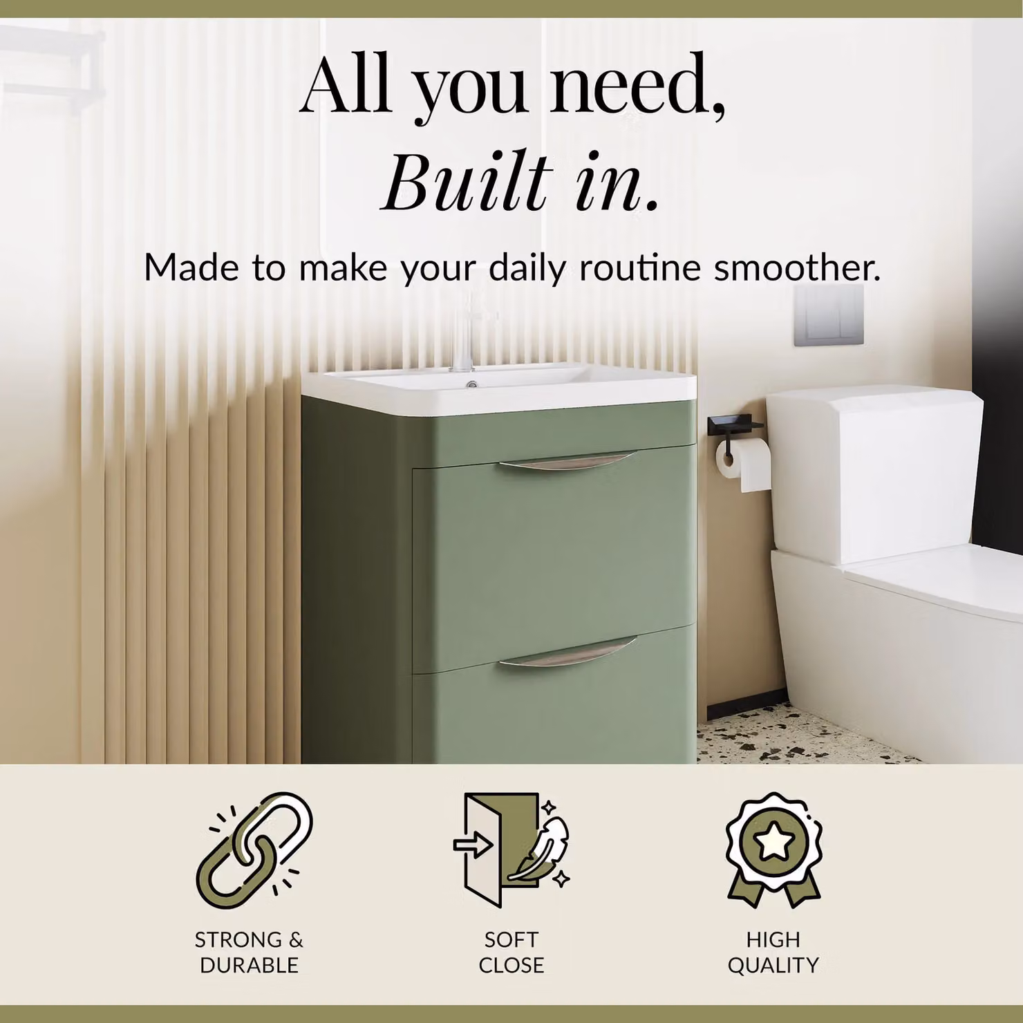 Balterley Contemporary 2 Drawer Bathroom Floor Vanity Unit, Matt Green, W: 60 cm, H: 84 cm – 2
