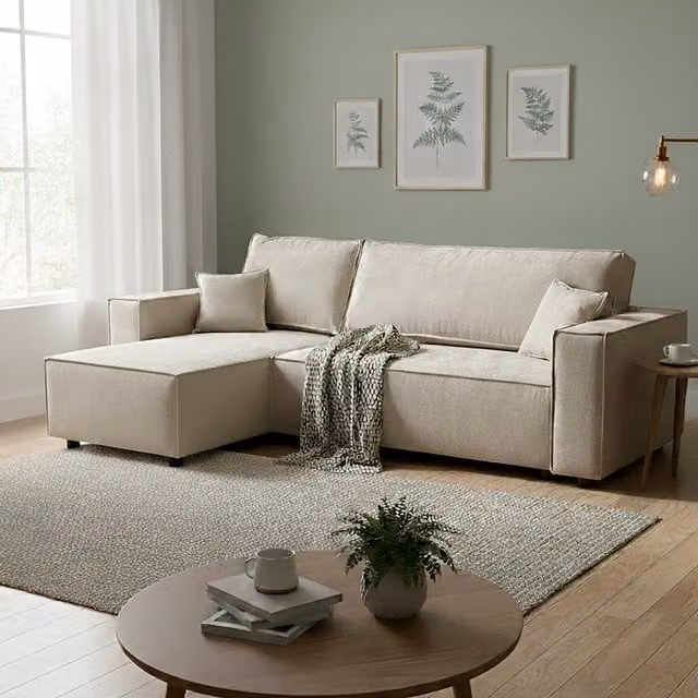 Artemis Home Darby Reversible L-Shape Corner Sofa Bed in Beige Fabric