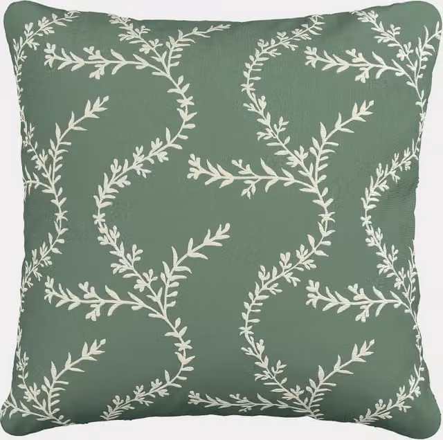 V&A Green Velvet and Cotton Floral Square Chikan Cushion