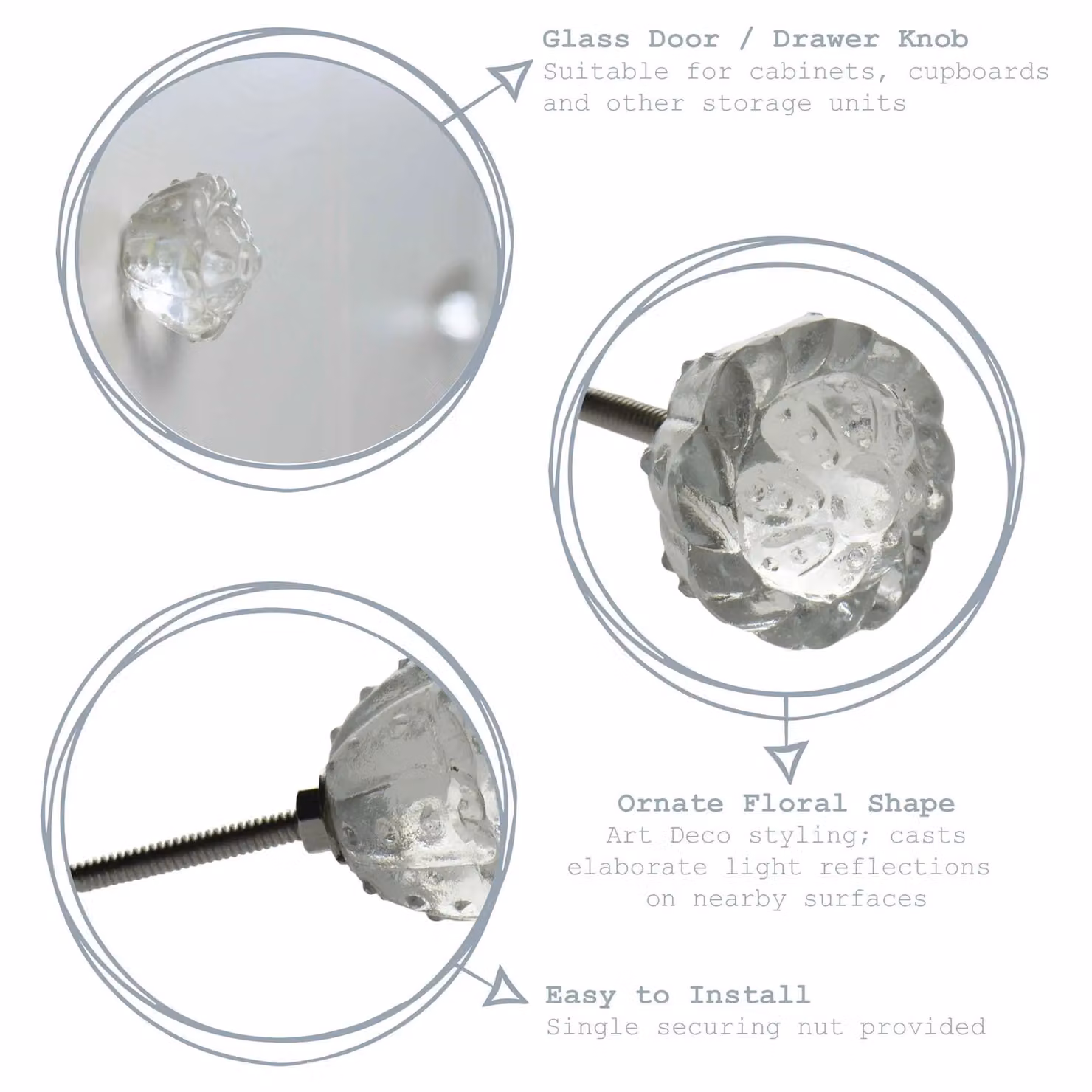 Nicola Spring Transparent Glass Cabinet Knob – 2