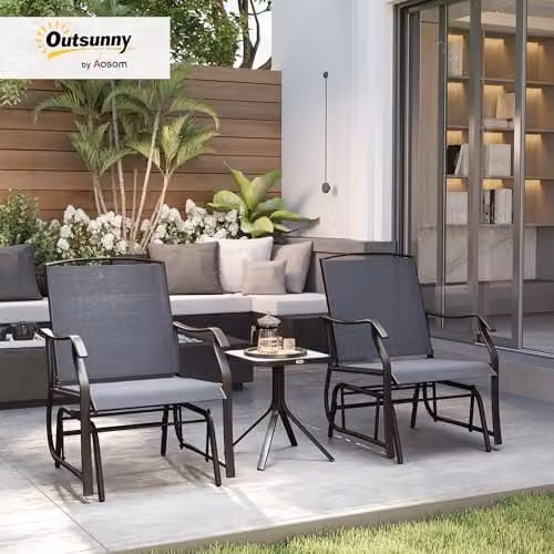 Outsunny 3 Piece Outdoor Rocking Glider Chair and Table Set in Grey – 2