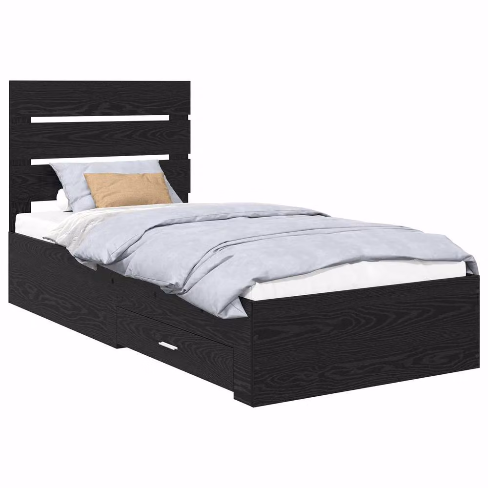 Berkfield Home Modern Bed Frame with Drawer in Black Oak, W/D/H: 90 x 200 cm – 2