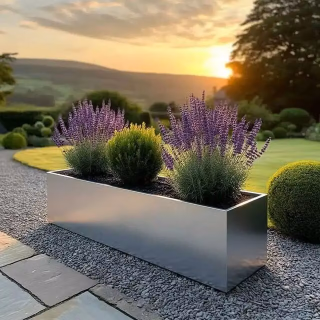 Tulipy Galvanised Steel Trough Planter, Silver, L100 x W40 x H40 cm – 1