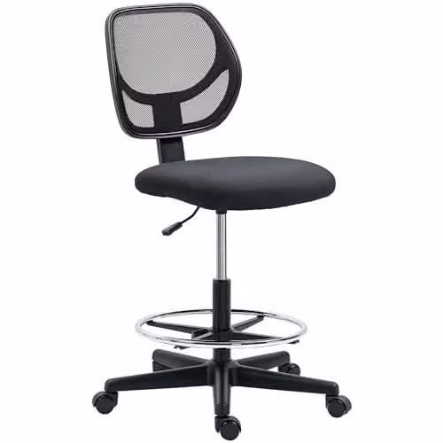 Vinsetto Ergonomic Mesh Drafting Chair with Adjustable Foot Ring and Swivel Function, Black