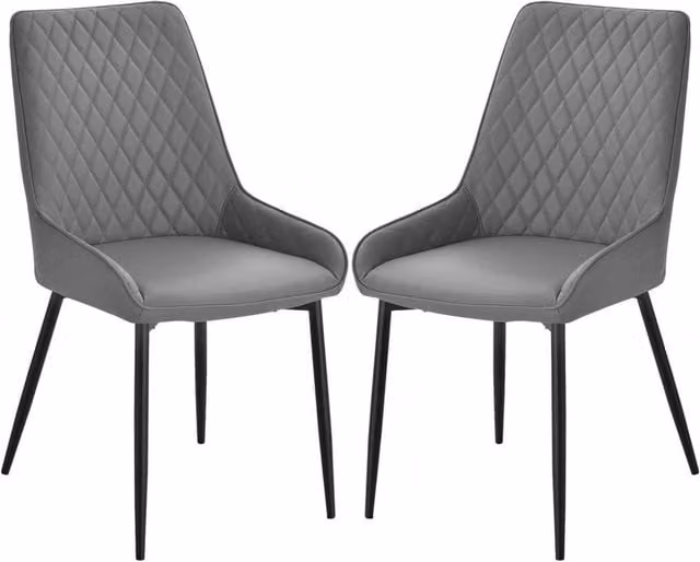 KORVIXA Set of 2 Grey Quilted PU Leather Dining Chairs – 1