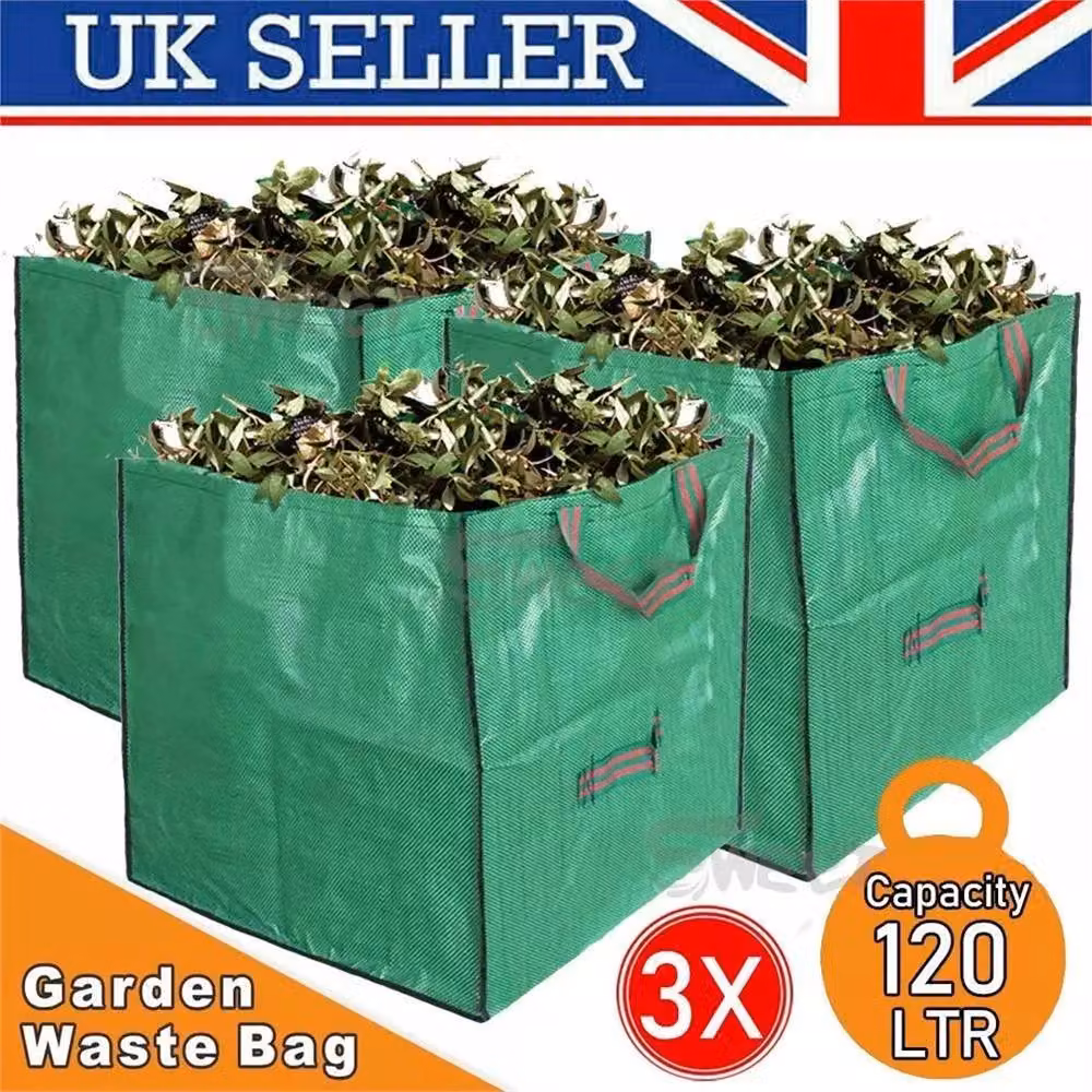 Nordara Heavy Duty Garden Waste Bags, 3 Pack, Green, 120L – 3