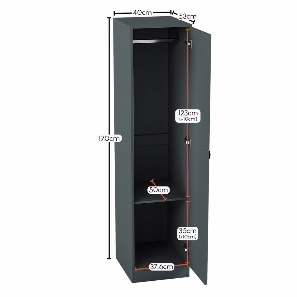 FORGEVIO Modern Single Door Wardrobe in Matt Green with Hanging Rail – 3
