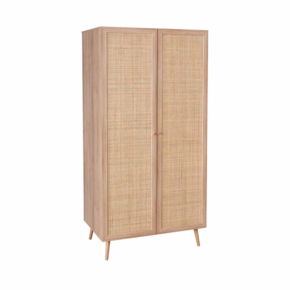 Sweekeec 2-door Scandinavian wardrobe in brown with rattan and wood-effect finish, H: 179.5 cm, W: 90 cm, D: 59 cm – 2