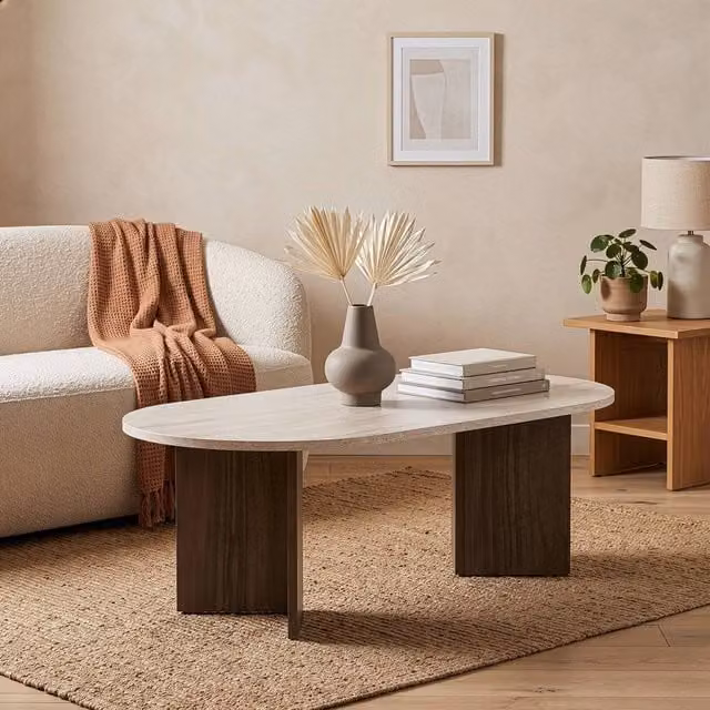 CALICOSY IRIS Oval Coffee Table in Walnut Brown, W/D/H: 119 x 60 x 39.8 cm