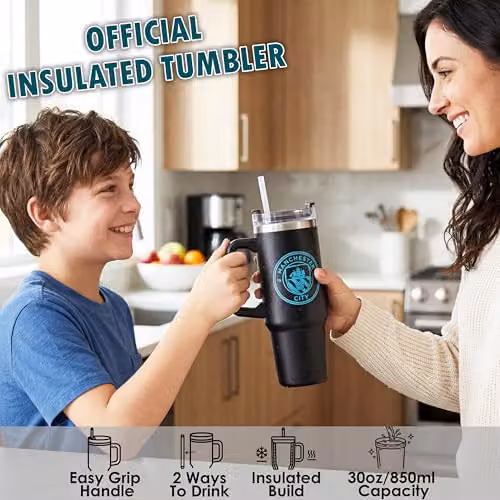 Get Trend Manchester City Insulated Stainless Steel Tumbler with Straw and Handle, 850ml, Black – 2