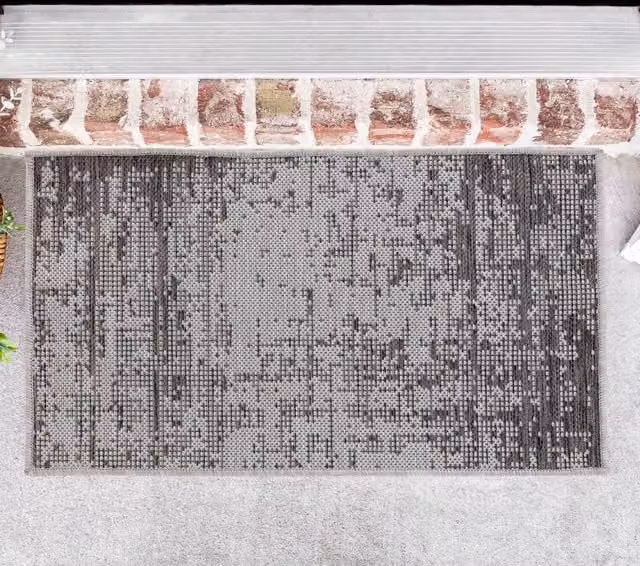 Desire Rugs Modern Abstract Grey Machine Woven Waterproof Indoor Outdoor Rectangular Rug, W: 50 cm, D: 80 cm