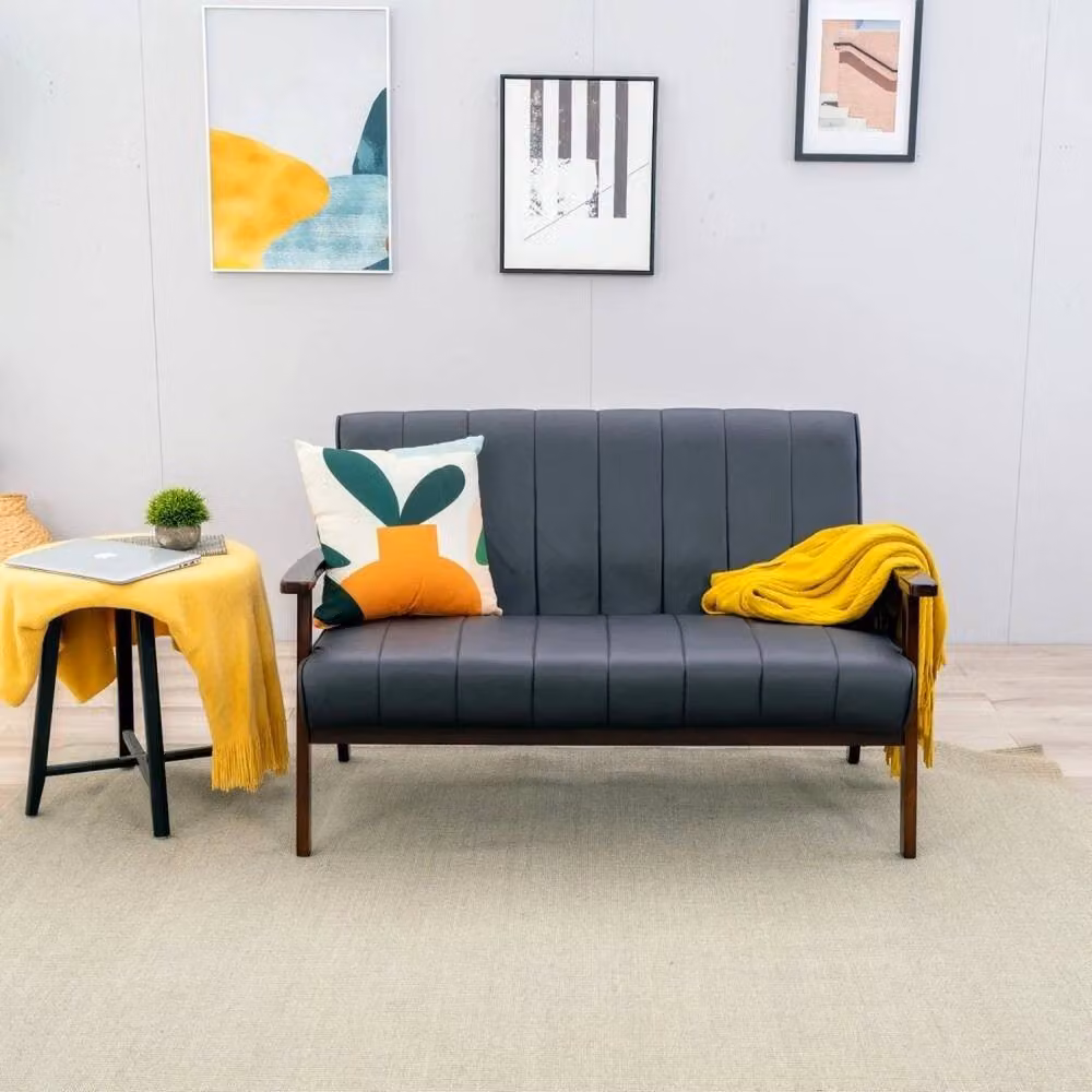 KORVIXA Mid-Century Modern 2-Seater Living Room Accent Armchair in Black – 2