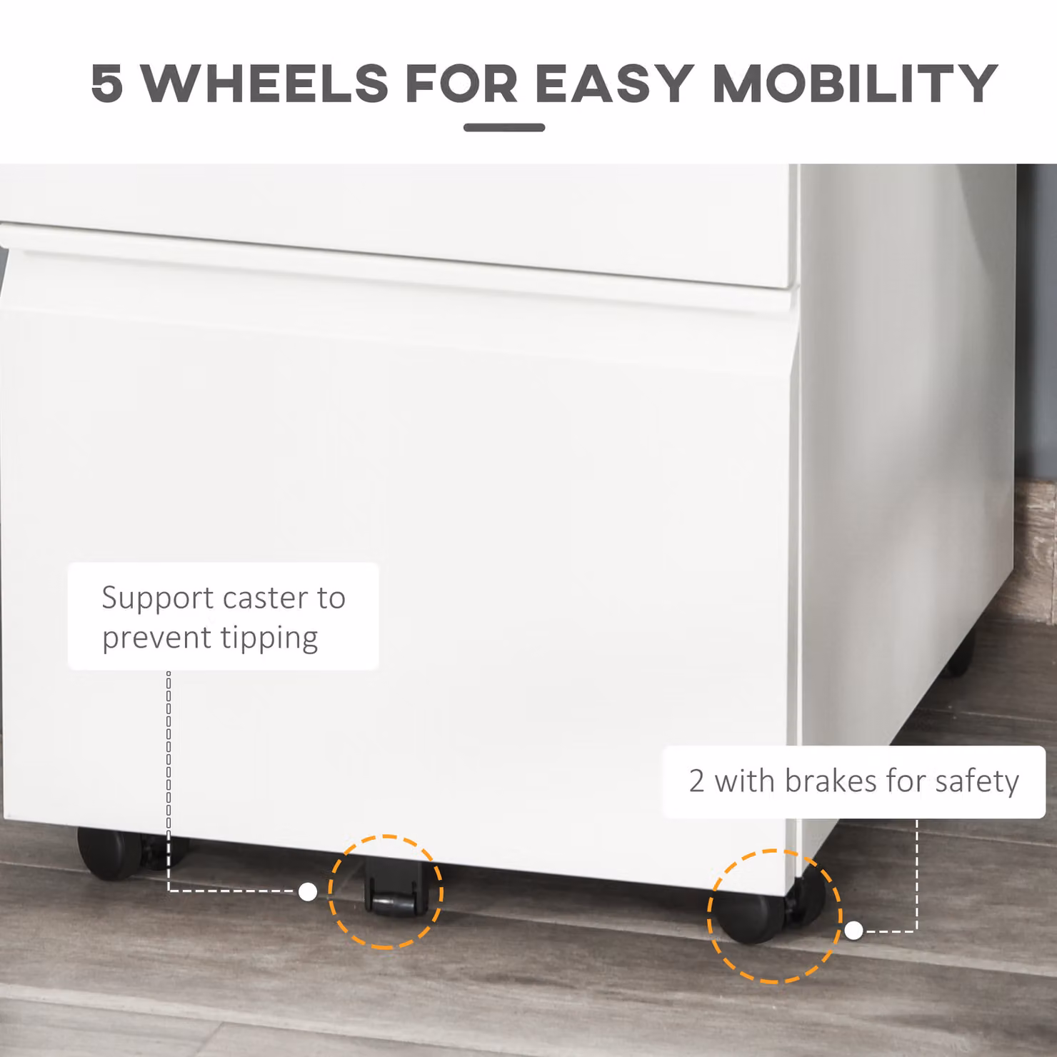 Vinsetto White Wooden Mobile File Cabinet with 3 Lockable Drawers, H 60 x W 39 x D 48 cm – 4
