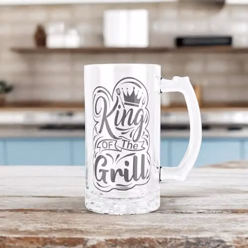 Purely Home King of the Grill Glass Beer Stein, 450ml, Black and Transparent – 2