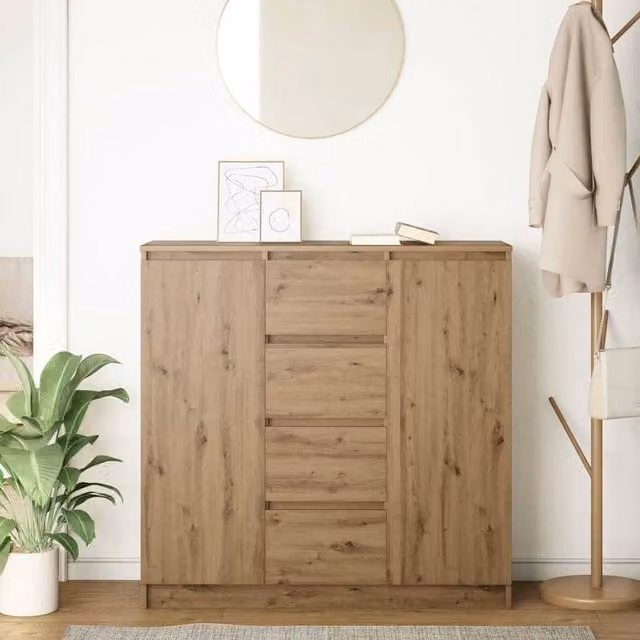Berkfield Home Artisan Oak Sideboard with Drawers in Brown, W/D/H: 100.5 x 35 x 98.5 cm