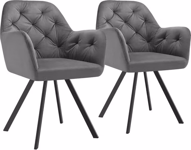 tectake Set of 2 Lucia Armchairs in Anthracite Grey with Geometric Pattern and Metal Legs – 7
