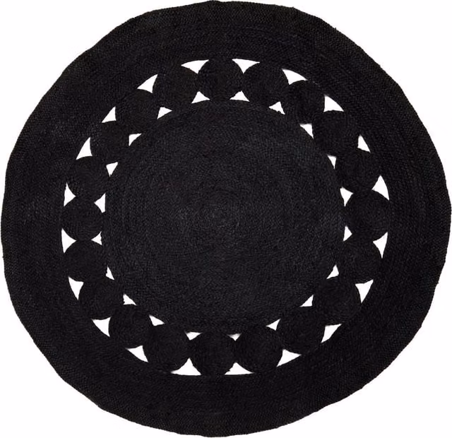 Orsina Bosie Demir Round Black Jute Woven Rug, Diameter: 100 cm
