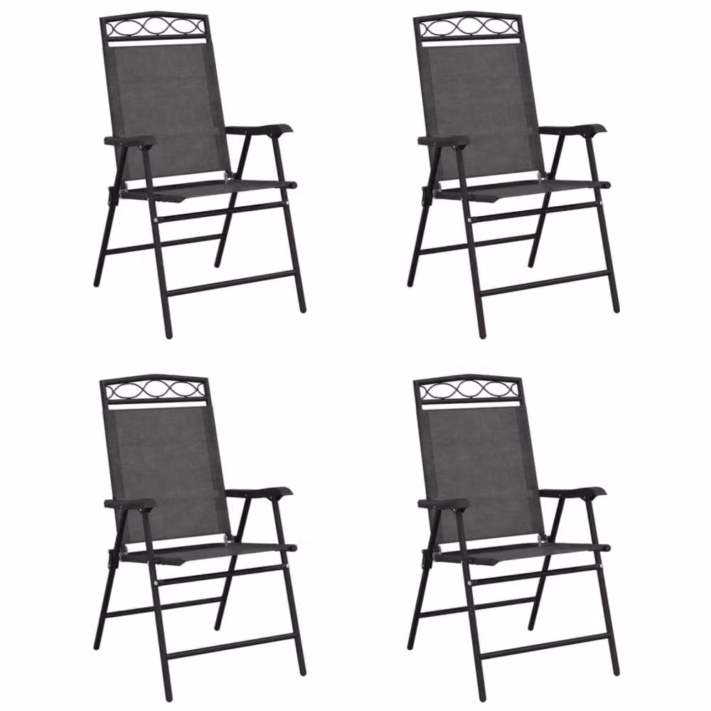 Berkfield Home Beautiful Set of 4 Folding Garden Chairs in Melange Grey Steel and Textilene – 3