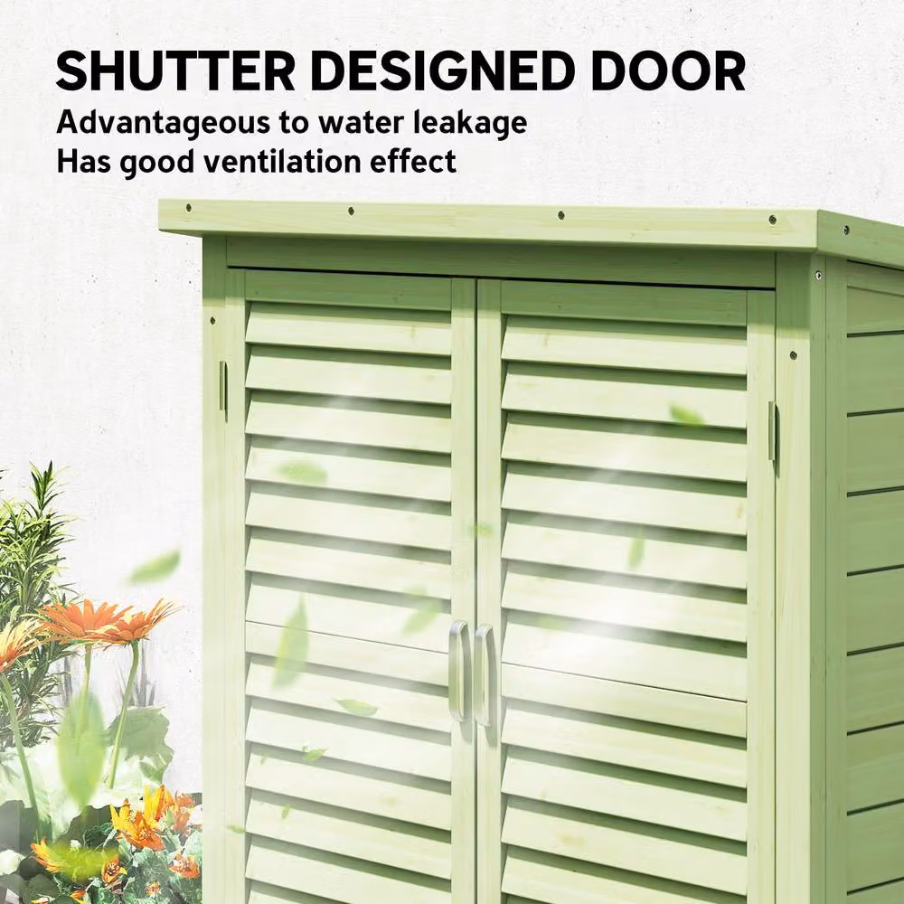 OUTSUNNY Green Solid Wood Garden Storage Shed with Internal Shelving, W/D/H: 96.5 x 46.5 x 87.0 cm – 4