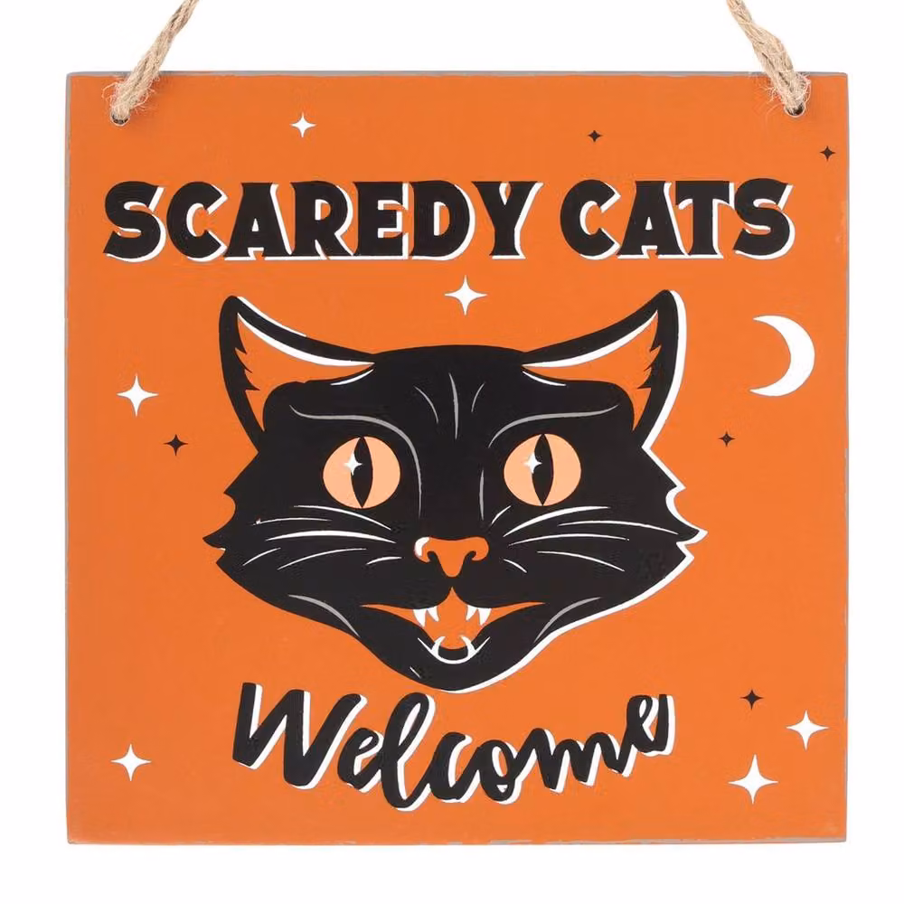Something Different Scaredy Cats Welcome Orange Wooden Hanging Wall Plaque – 2