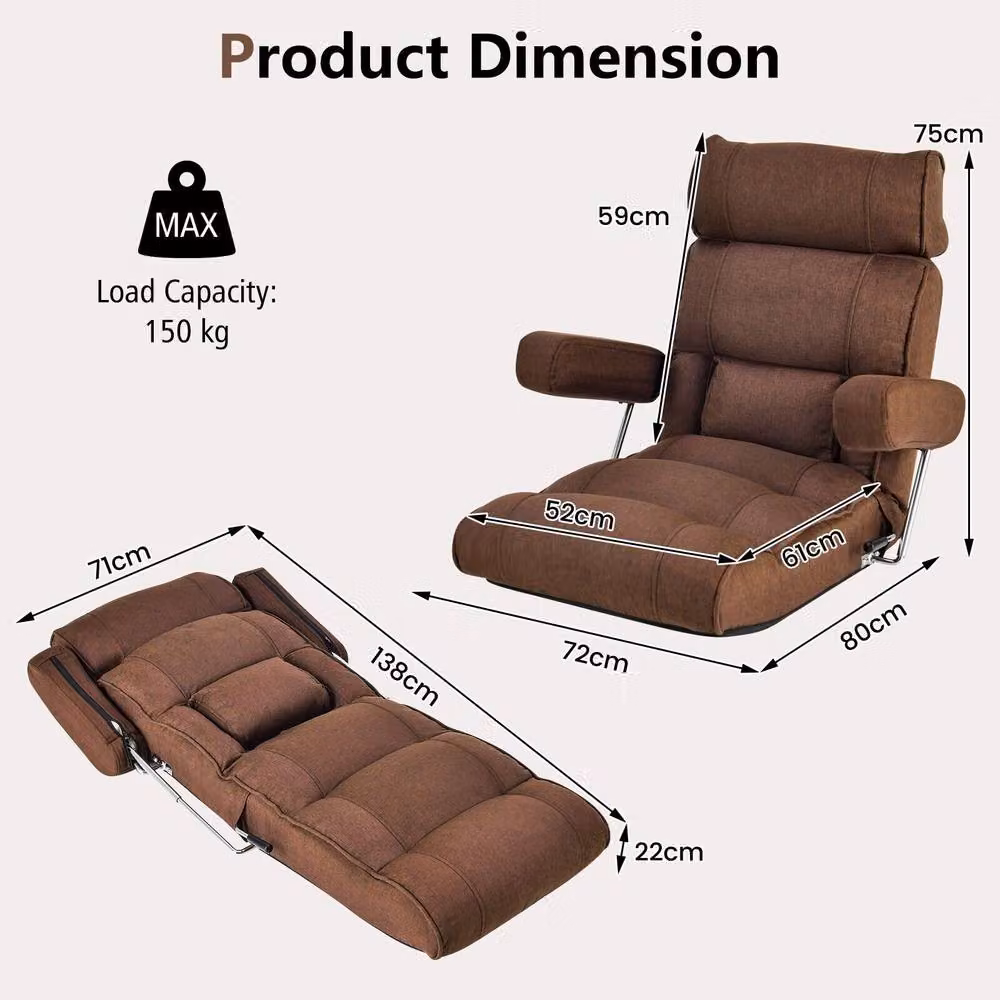 Gymax Brown Ergonomic Folding Sofa Chair with Adjustable Backrest and Armrests – 2