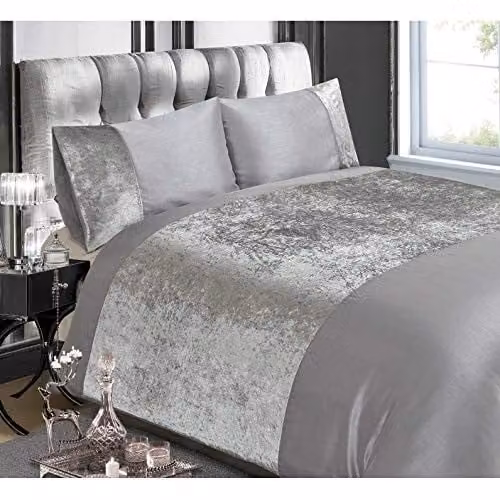 Rapport Home Silver Velvet Duvet Cover and Pillowcase Set, W/D/H: 230 x 180 x 135 cm