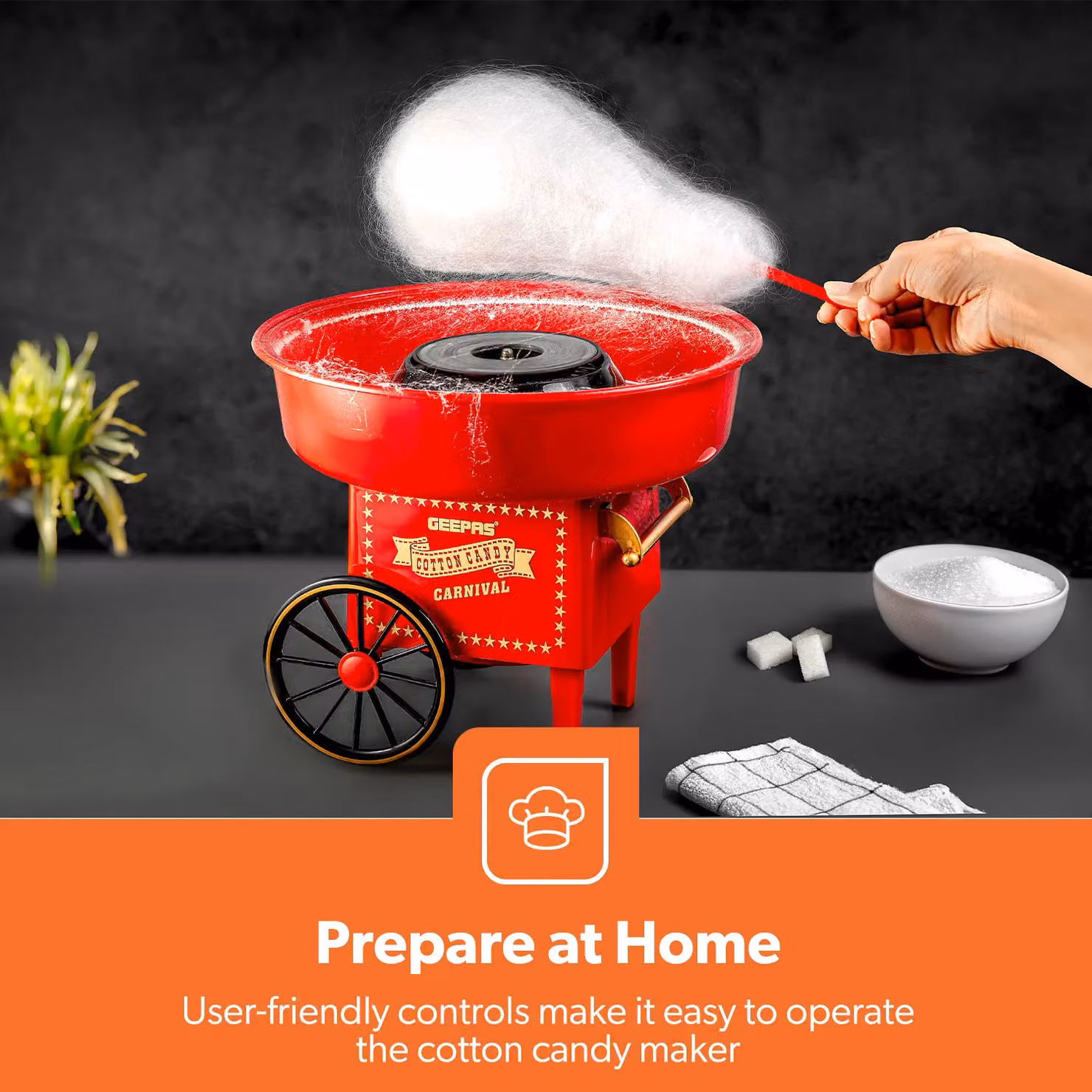 Geepas Electric Hot Air Popcorn Maker and Cotton Candy Machine Set in Red – 2