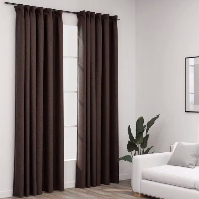 Berkfield Home Linen-Look Blackout Curtains with Hooks, 2 Pack, Taupe, W: 140 cm, H: 245 cm – 1