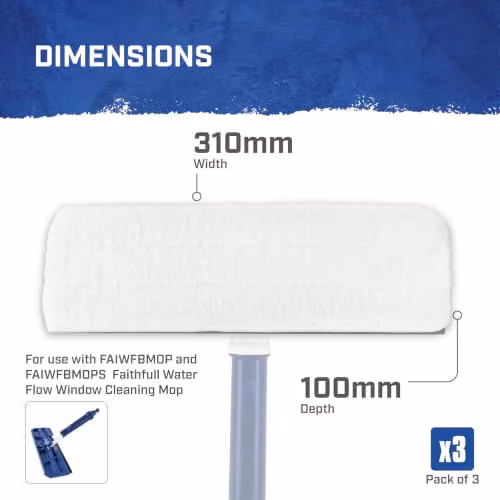 Faithfull White Window Cleaning Mop Spare Pads, Pack of 3 – 4