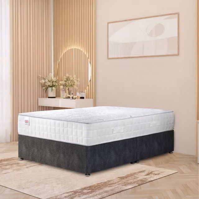 Somnior Beds Ltd Grey Upholstered Fabric Hybrid Divan Bed with Drawers W/D/H: 180 x 200 cm