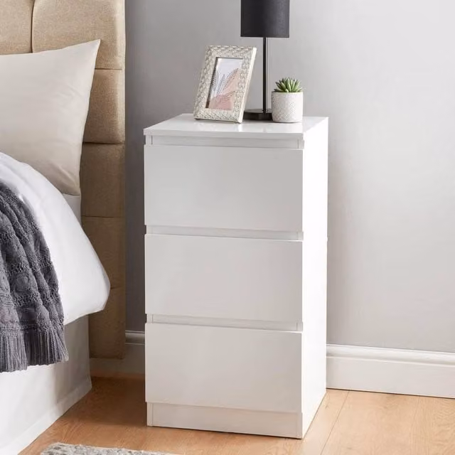 SPOT ON DEALZ White 3 Drawer Bedside Cabinet and Modern Slim Chest of Drawers – 1