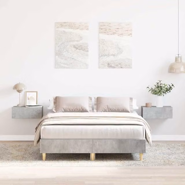Berkfield Home Engineered Wood Bed Frame in Concrete Grey, W: 135 cm, L: 190 cm