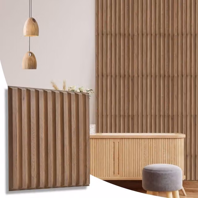 NOVECRAFTO 3D Fluted Line PVC Wall Panels, Brown Matte Geometric Cladding, 50 x 50 cm