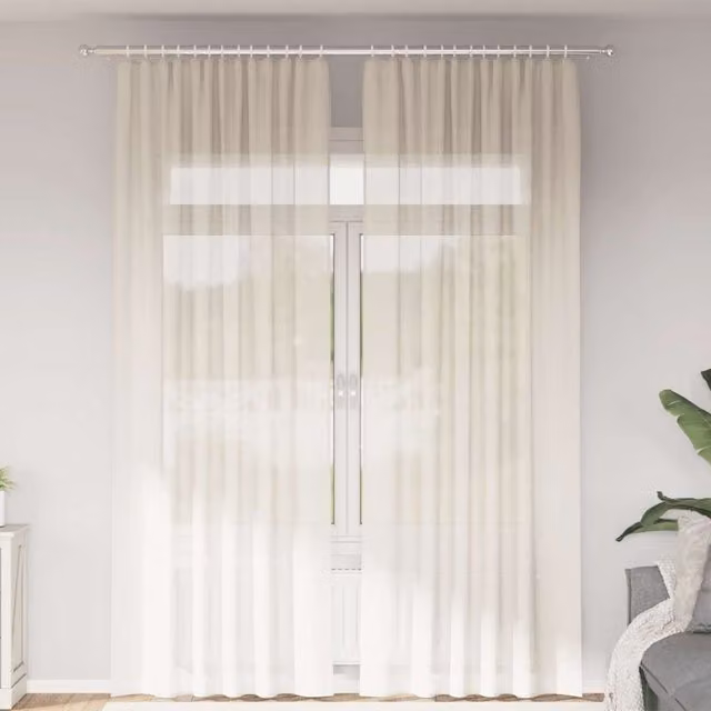 Berkfield Home Plain Transparent Voile Curtains with Rod Pockets, 2 Pack, White/Beige, W: 140 cm, H: 260 cm